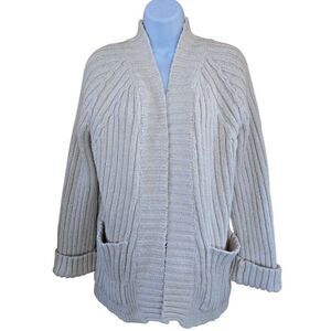 Free People Oversized Beige Ribbed heavy weight Knit Cardigan Sweater fishermen